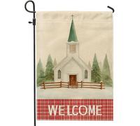 Drapeau de jardin d'église, clôture d'arbres rustiques d'hiver vert d'hiver double face en toile de jute pour extérieur, terrasse, pelouse, porche, balcon, 30,5 x 45,7 cm