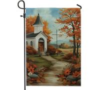 Drapeau de jardin d'église d'automne - Bannière rustique en tissu double face - Décoration extérieure saisonnière - 30,5 x 45,7 cm