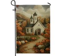 Drapeau de jardin d'église de récolte d'automne, bannière de décoration d'automne en forme de citrouille orange, drapeau de cour en tissu double face pour décoration de pelouse extérieure de