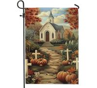 Drapeau de jardin d'église de récolte d'automne, bannière de décoration d'automne en forme de citrouille orange, drapeau de cour double face en toile de jute, décoration de pelouse de vacances