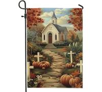 Drapeau de jardin d'église de récolte d'automne, bannière de décoration d'automne en forme de citrouille orange, drapeau de cour double face pour les vacances, l'extérieur, la pelouse