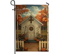 Drapeau de jardin d'église de récolte d'automne, bannière de décoration d'intérieur, bannière double face en toile de jute pour décoration de pelouse, drapeau de cour d'automne Thanksgiving 30,5 x