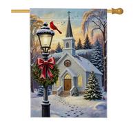 Drapeau de jardin d'église de vacances d'hiver, lanterne cardinale rouge, bannière en tissu double face pour décoration de pelouse de Noël, 71 x 101 cm