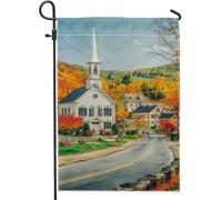 Drapeau de jardin d'église de village d'automne, bannière de décoration d'intérieur, drapeau de cour en tissu double face, décoration de pelouse extérieure, 30,5 x 45,7 cm