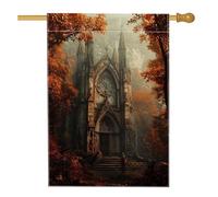Drapeau de jardin d'église gothique d'automne - Bannière rustique orange - Drapeau de pelouse double face pour décoration extérieure saisonnière - 71,1 x 101,6 cm