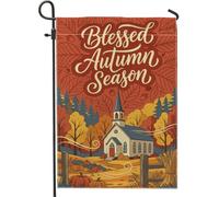 Drapeau de jardin d'église, illustration rustique, feuilles d'automne, citrouilles, orange, double face, en toile de jute décorative pour extérieur, porche, pelouse, terrasse, 30,5 x 45,7 cm