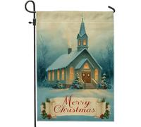 Drapeau de jardin d'église, Noël, hiver, neige, sapin de Noël, bleu, double face, en toile de jute, drapeaux décoratifs pour extérieur, pelouse, porche, terrasse, entrée, 30,5 x 45,7 cm