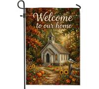 Drapeau de jardin d'église, rustique, charmante, citrouilles de tournesol, orange automne, drapeaux décoratifs double face en toile de jute pour extérieur, terrasse, pelouse, porche, balcon 30,5 x
