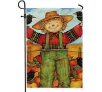 Drapeau de jardin d'épouvantail d'automne, décoration d'automne rustique avec citrouilles et corbeaux, drapeau de cour double face pour Thanksgiving, fête en plein air, décoration