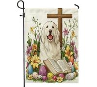 Drapeau de jardin des Pyrénées du printemps et de Pâques - 30,5 x 45,7 cm - Double face pour décoration extérieure, œufs de campagne, fleurs, chiot - Drapeau en toile amusant pour l'extérieur - Petit