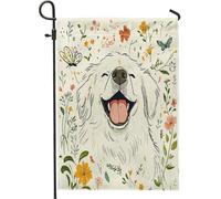 Drapeau de jardin des Pyrénées printanières 30,5 x 45,7 cm double face pour extérieur, fleurs de dessin animé, drapeaux de pelouse, arrière-cour pour animaux de compagnie, petits drapeaux de maison