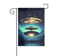 Drapeau de jardin « Descend » de vaisseau spatial, 30,5 x 45,7 cm, double face, décoration de jardin extérieure, drapeau de style toile de jute résistante