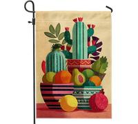 Drapeau de jardin d'été avec fruits tropicaux et cactus, bannière colorée pour décoration d'intérieur, toile de jute double face, décoration de pelouse pour fête de vacances, 30,5 x 45,7 cm