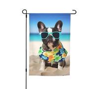 Drapeau de jardin d'été avec un bouledogue français, 30 x 45 cm, impression recto-verso, pour la décoration extérieure de votre maison.