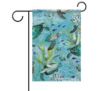 Drapeau de jardin d'été bleu tortue de mer double face 30,5 x 45,7 cm drapeaux de jardin printemps soleil drapeaux de jardin saisonnier bienvenue drapeau extérieur décoration