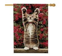 Drapeau de jardin d'été, chat tigré rayé dans des buissons fleuris, décoration extérieure, double face en toile de jute pour amoureux des animaux, bannière mignonne pour les amoureux des chats, 71 x