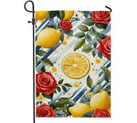 Drapeau de jardin d'été citron rose, jaune agrumes - Décoration extérieure - Double face en toile de jute - 30,5 x 45,7 cm