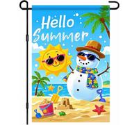 Drapeau de jardin d'été de bienvenue lunettes de soleil bonhomme de neige sur la plage hawaïenne bord de mer soleil décor saisonnier extérieur bienvenue cour drapeau