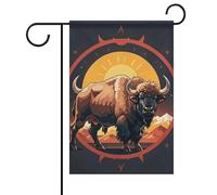 Drapeau de jardin d'été des montagnes des bisons sauvages américains double face 30,5 x 45,7 cm Drapeaux de jardin printaniers ensoleillés drapeaux de jardin saisonnier bienvenue drapeau extérieur