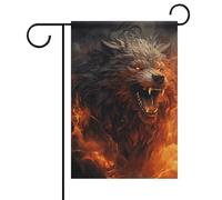 Drapeau de jardin d'été double face 30,5 x 45,7 cm Motif loup sauvage dans le feu