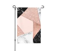 Drapeau de jardin d'été double face à paillettes or rose, motif géométrique en marbre noir et blanc, 30,5 x 45,7 cm, pour l'extérieur