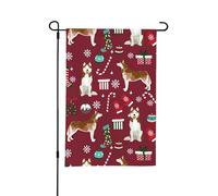 Drapeau de jardin d'été double face avec motif de cannes de bonbon Husky et bas de Noël Ruby, 12 x 18 pouces