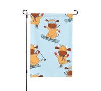 Drapeau de jardin d'été double face avec motif vaches amusantes faisant du ski, 12 x 18 pouces