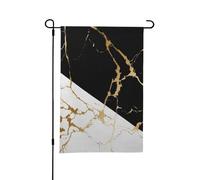 Drapeau de jardin d'été double face en marbre doré de luxe, abstrait, noir et blanc, 12 x 18 pouces, pour l'extérieur