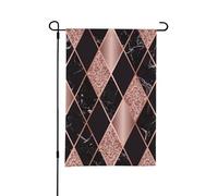 Drapeau de jardin d'été double face en marbre rose et noir géométrique, 12 x 18 pouces, pour l'extérieur
