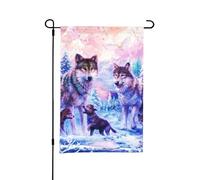 Drapeau de jardin d'été double face, famille de loups des neiges d'hiver, 12 x 18 pouces, pour l'extérieur
