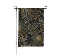 Drapeau de jardin d'été double face, feuilles de palmier tropicales dorées, jungle exotique, 12 x 18 pouces, extérieur