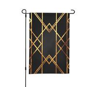 Drapeau de jardin d'été double face géométrique noir et or, 12 x 18 pouces, pour l'extérieur