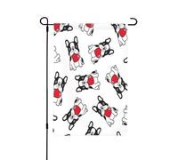 Drapeau de jardin d'été double face, motif bouledogue français, motif cœur de dessin animé, pour la Saint-Valentin, 30,5 x 45,7 cm