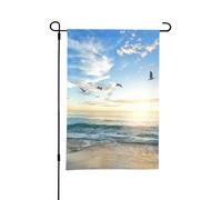 Drapeau de jardin d'été double face, motif mouette, mer, ciel bleu, nuages blancs, 12 x 18 pouces, pour l'extérieur