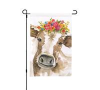 Drapeau de jardin d'été double face, motif vache aquarelle mignonne, 12 x 18 pouces, pour l'extérieur