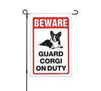 Drapeau de jardin d'été double face Welco Beware! Guard Corgi On Duty Drapeau de jardin Petit drapeau de jardin