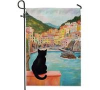 Drapeau de jardin d'été en forme de chat côtier, silhouette de chat, décoration d'intérieur, illustration double face, décoration de pelouse extérieure, 30,5 x 45,7 cm