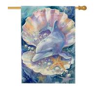 Drapeau de jardin d'été en forme de dauphin - Bannière double face en toile de jute - 71,1 x 101,6 cm