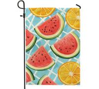 Drapeau de jardin d'été pastèque citron, motif fruits colorés, décoration de pelouse extérieure, bannière de jardin double face en toile de jute pour décoration de la maison, 30,5 x 45,7 cm