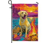 Drapeau de jardin d'été pour amoureux des chiens, décoration de camping jaune vif, bannière double face en toile de jute pour la maison et la cour, décoration de pelouse pour foyer, fête, pelouse