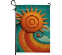 Drapeau de jardin d'été Sunshine - Bannière de décoration extérieure - Motif vagues de soleil orange - Double face en toile de jute - Décoration saisonnière de pelouse - 30,5 x 45,7 cm