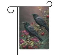 Drapeau de jardin deux corbeaux en toile de jute double face 30,5 x 45,7 cm
