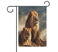 Drapeau de jardin deux lions pour maison, pelouse, panneau de bienvenue, bannière double face, petits drapeaux personnalisés pour piscine, cour, extérieur, décoration murale, 32,6 x 47,5 cm