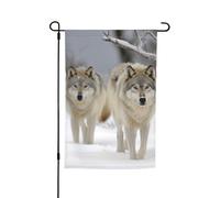Drapeau de jardin deux loups marchant dans la neige - 30,5 x 45,7 cm - Printemps, été, automne, hiver - Drapeaux saisonniers double face - Bannière d'extérieur et d'intérieur pour décoration de maison
