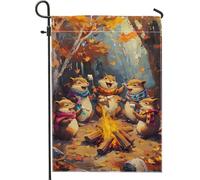 Drapeau de jardin d'extérieur pour automne, mignon tamias, feu de camp, décoration d'automne double face en toile de jute pour la maison, Thanksgiving, drapeau de pelouse saisonnier 30,5 x 45,7 cm