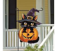 Drapeau de jardin d'Halloween 30,5 x 45,7 cm double face à l'extérieur, Jack-o'-lanterne, fantôme, drapeau de bienvenue extérieur, citrouille, sorcière, tour ou friandise, drapeau de jardin