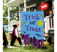 Drapeau de jardin d'Halloween 30,5 x 45,7 cm double face à l'extérieur, Jack-o'-lanterne, fantôme, drapeau de bienvenue extérieur, citrouille, sorcière, tour ou friandise, drapeau de jardin