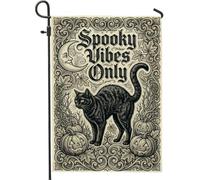 Drapeau de jardin d'Halloween avec citation de chat effrayant et humeur | Rouleau gothique, drapeau de cour, jack-o'-lanternes, croissant de lune, feuilles d'automne, impression double face