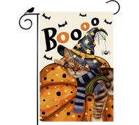 Drapeau de jardin d'Halloween Boo Aquarelle Chapeau de sorcière Chat Citrouilles Drapeau de cour Double face Petit Mini Cour Extérieur