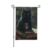 Drapeau de jardin d'Halloween - Carnet mystérieux chat noir pour Halloween, drapeaux de jardin 30,5 x 45,7 cm, double face, petits drapeaux de jardin pour l'extérieur, décoration d'Halloween
